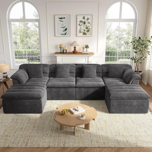Modular Cloud Sectional Sofa With Ottoman U Shape Corduroy