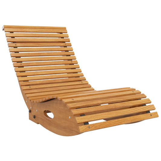 Outsunny Outdoor Rocking Chair W/ Slatted Seat, Wooden Rocking Chair, Teak