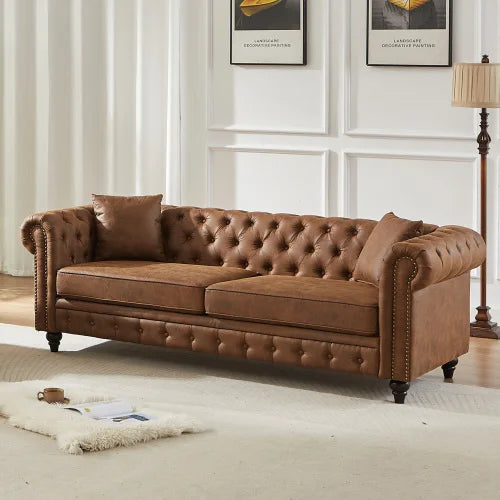 Tech Fabric Chesterfield Sofa With Rolled Arms 3 Seater Cushions