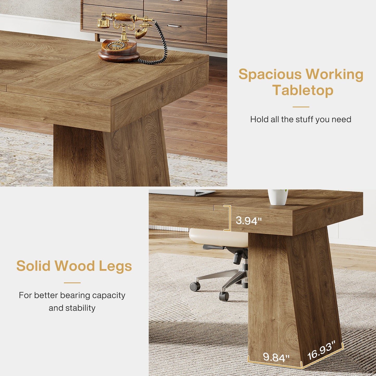 Tribesigns Executive Desk With Double Pedestal Modern Wood Office