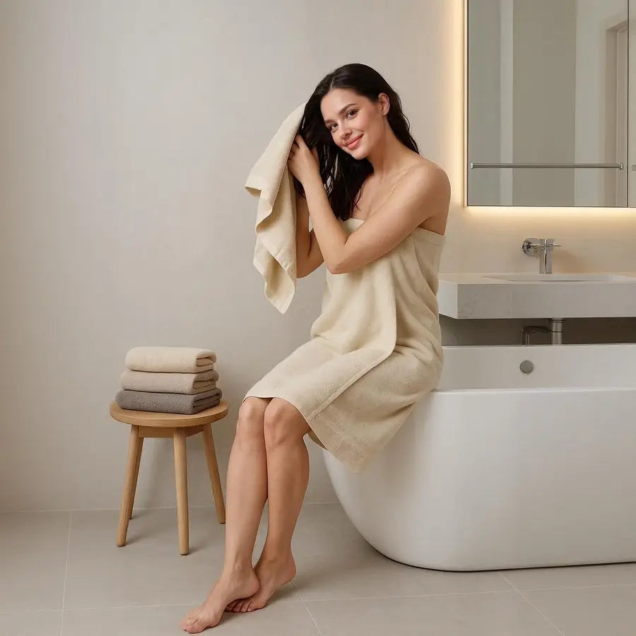 6 Piece Luxury Bath Towel Set 100 Cotton Towels for Bathroom, 600 GSM Premium Beige Towels of 6, Includes 2 Large Bath Sheets, 2