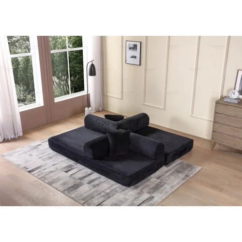 Convertible Sleeper Sofa Bed With Corduroy Folding Mattress Cylindrical Pillow