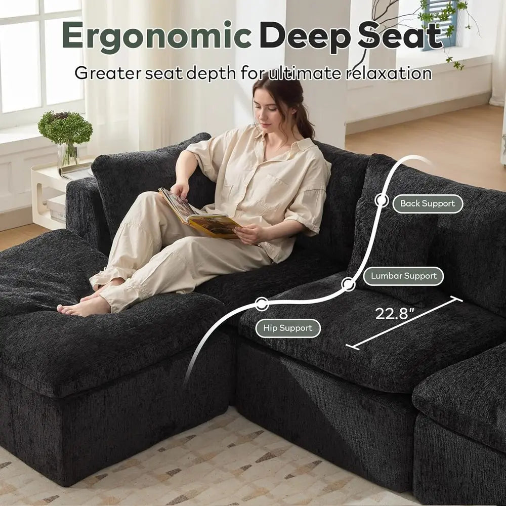 L Shaped Sectional Sofa With Ottoman For Living Room