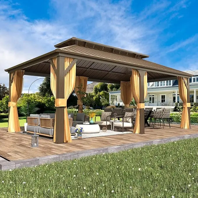 Hardtop Aluminum Gazebo With Galvanized Steel Double Roof Curtain