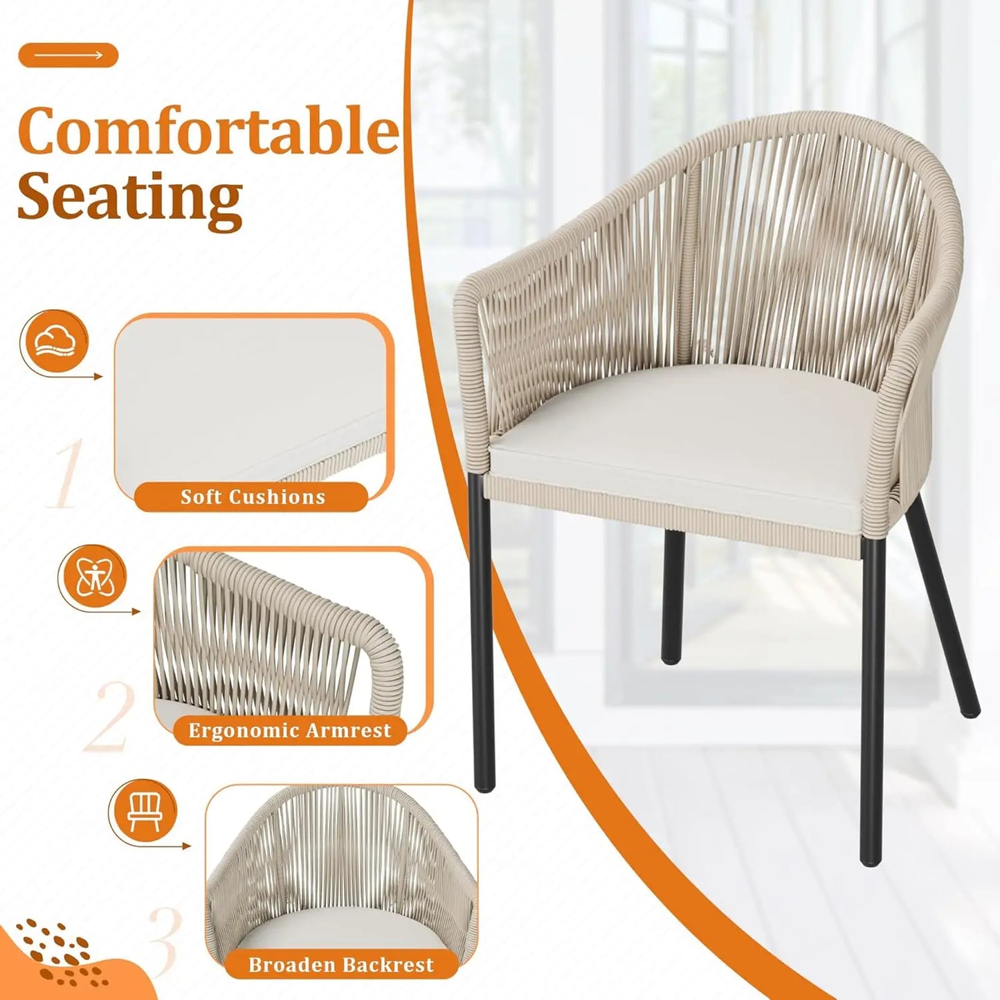 Patio Furniture Set 3 Piece Rope Woven Outdoor Bistro Set With Glass Table