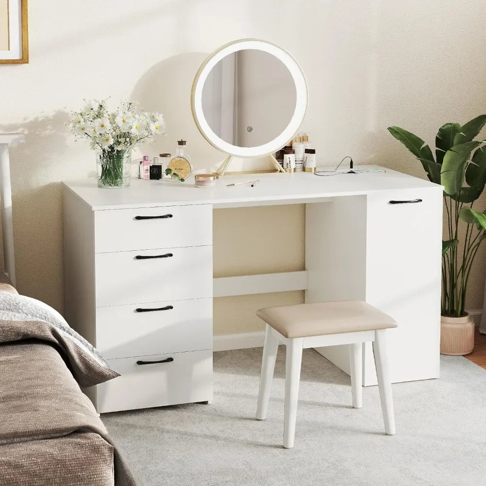 L Shaped Computer Desk With USB Outlet And Built In Storage Drawers For Home Office