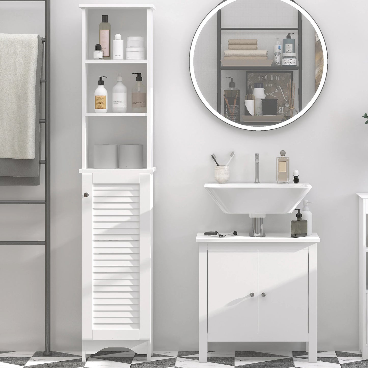 HOMCOM Tall Bathroom Storage Cabinet With 3 Tier Open Shelves