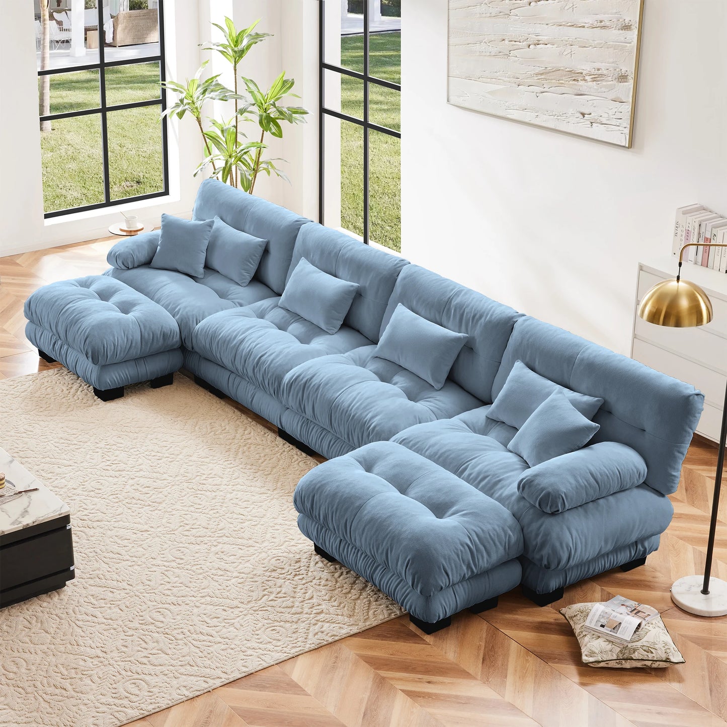 Modular Sectional Sofa Chenille With Ottomans Couch For Home Comfort