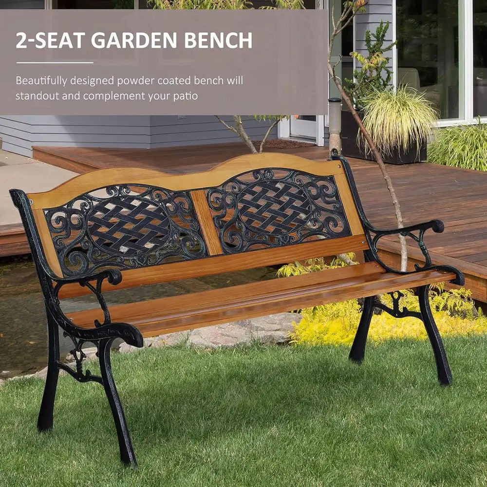 DAFIFY Outdoor Garden Bench With Pine Wood Seat Plastic Backrest