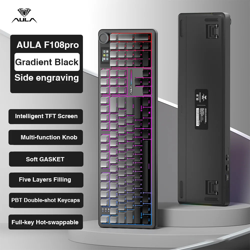 AULA F108Pro Wireless Bluetooth Macro Gaming Keyboard With TFT Display