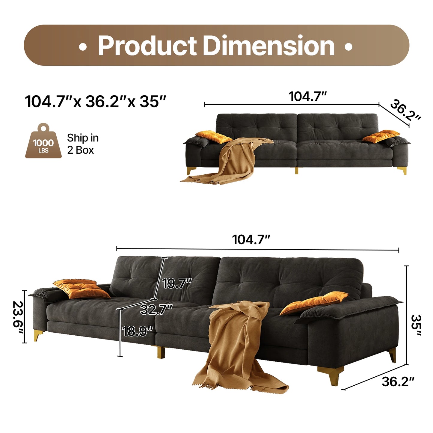 QWCN Velvet L Shaped Sectional Sofa Mid Century Modern 4 Seat