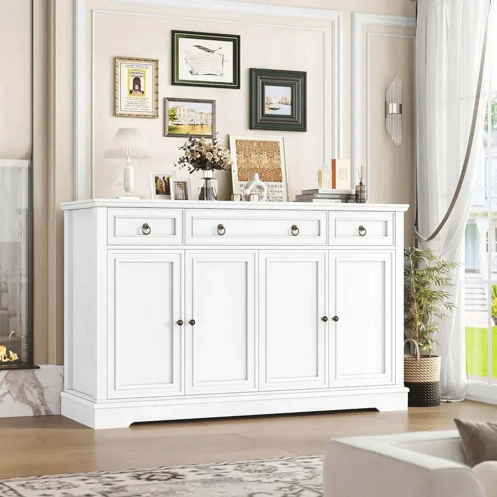 Elegant Farmhouse Style Buffet Sideboard Featuring Substantial Storage And Drawers