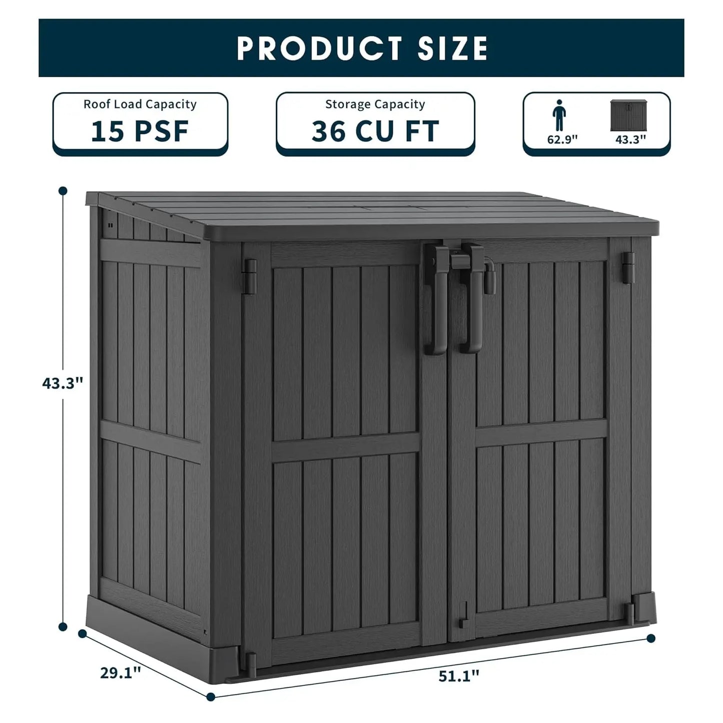 Outdoor Storage Cabinet Resin Shed With Lockable Doors