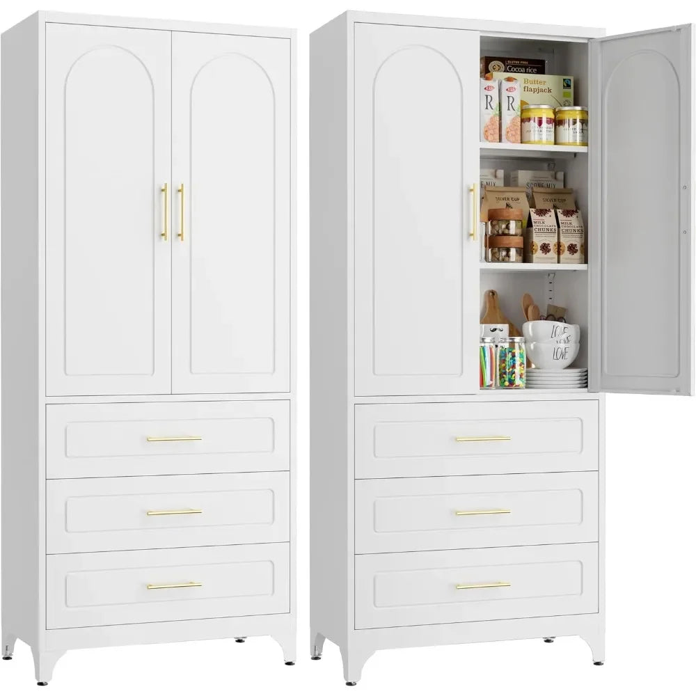 Custom Metal Kitchen Pantry Storage Cabinet With 3 Drawers
