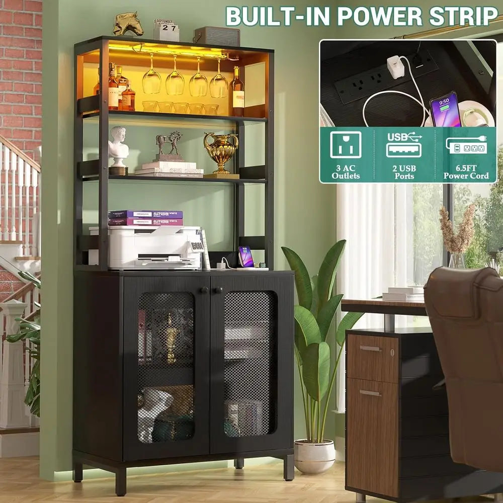 Bar Cabinet With Power Outlets And Led Mood Lighting