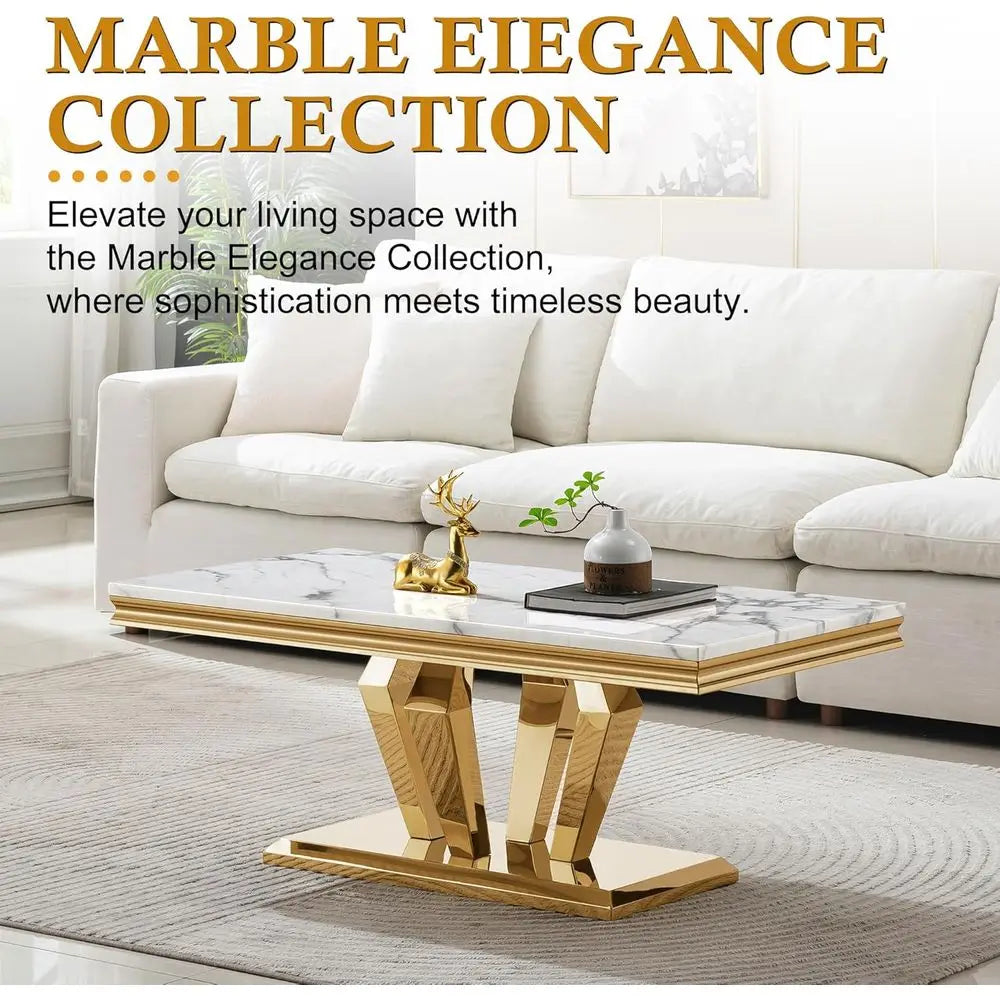 Marble Top Cocktail Table With Diamond Shaped Stainless Steel Base