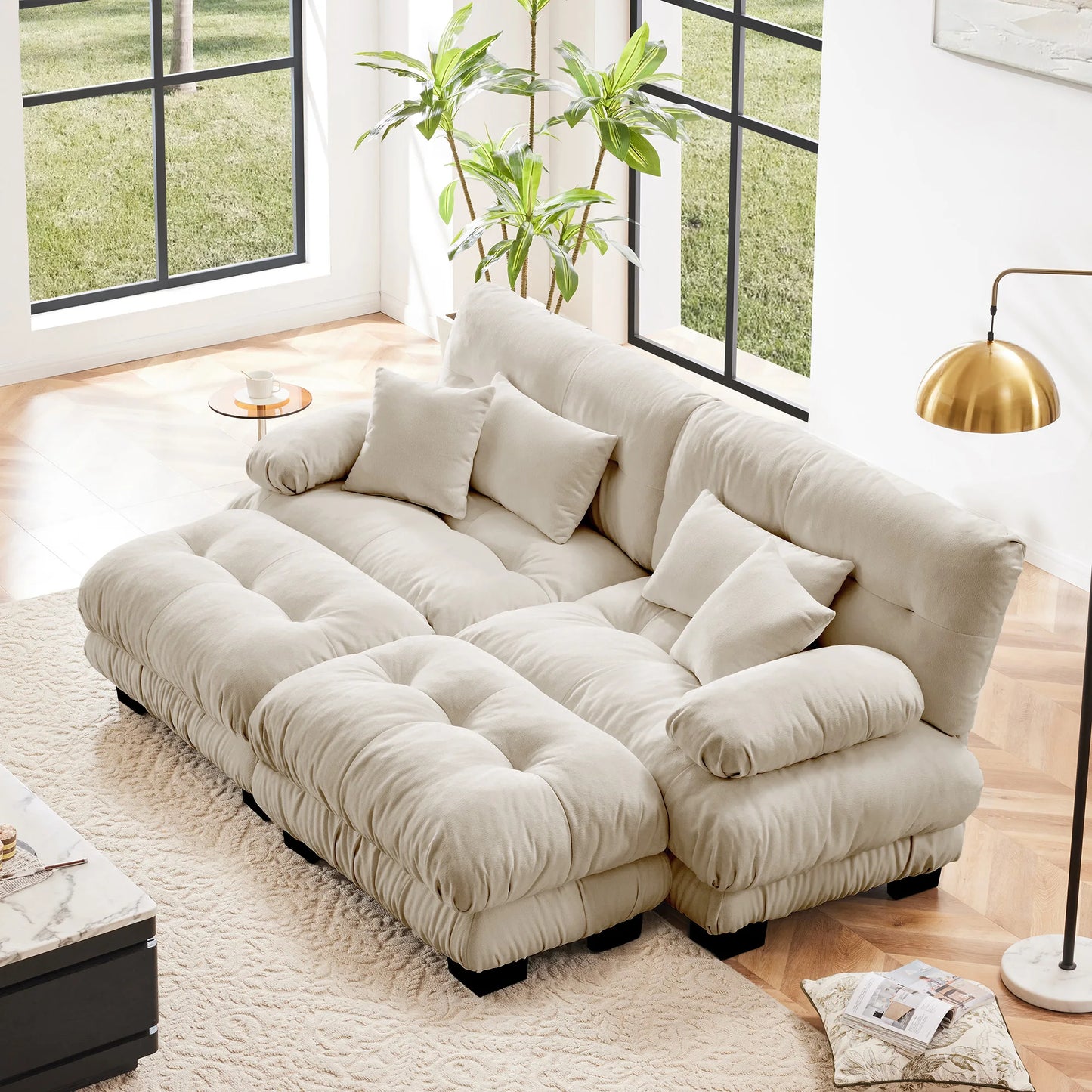Modular Sectional Sofa Chenille With Ottomans Couch For Home Comfort