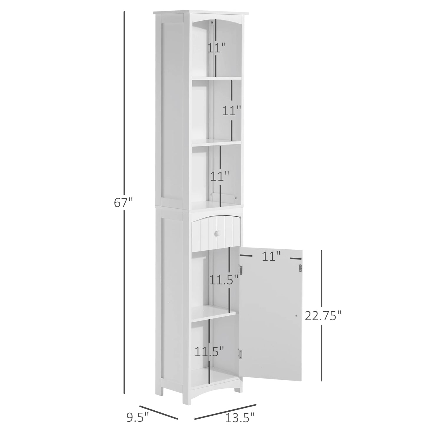 HOMCOM Slimline Bathroom SpaceSaving Cabinet Tower With Durable Shelving Drawers