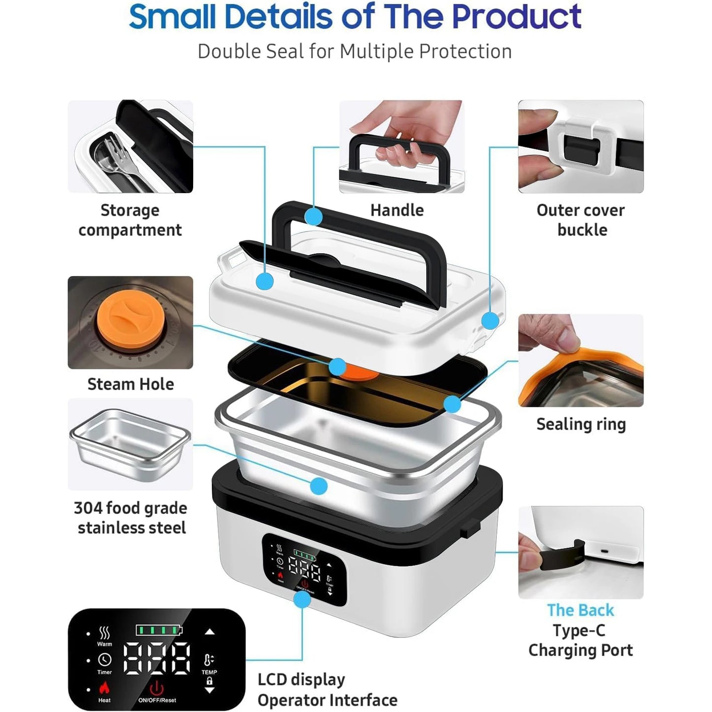 Rechargeable 8000mAh Lunchbox With Automatic Thermal Heating Insulated Carry Bag