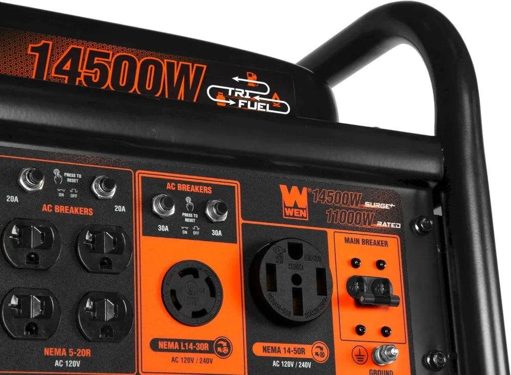 Tri-Fuel 14500W Generator Electric Start Transfer Switch Ready CO Sensor