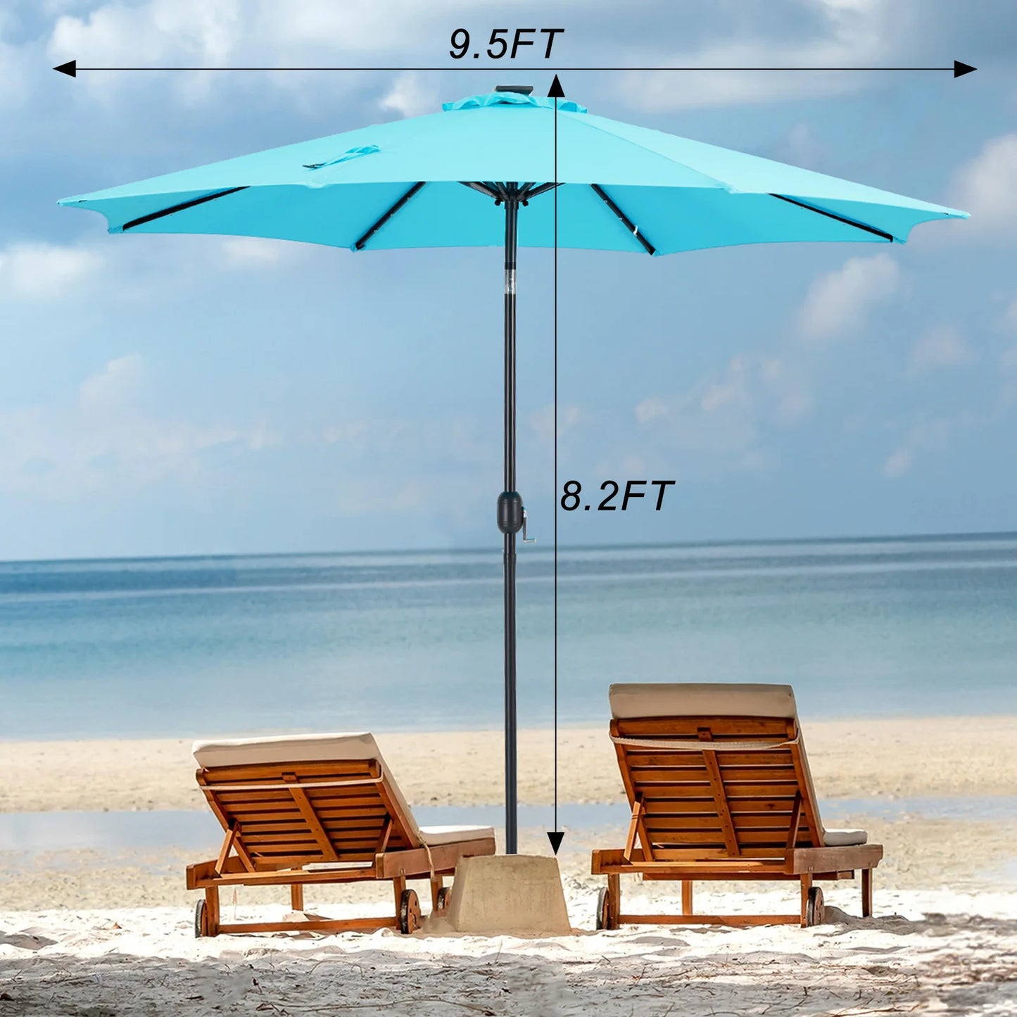 JHK Solar Patio Umbrella With LED Lights Tilt Crank