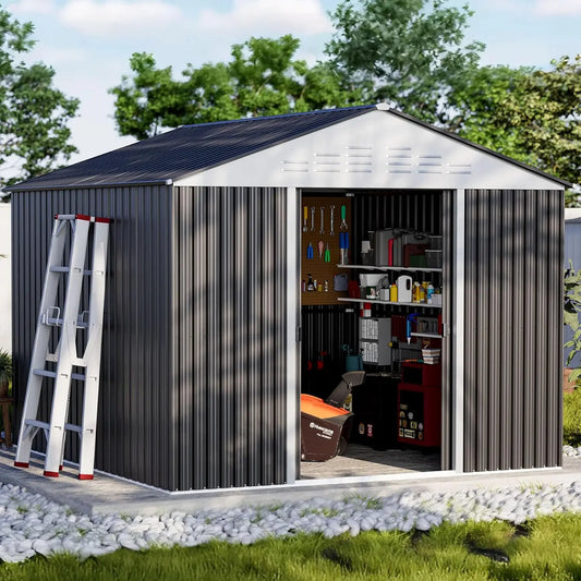 Outdoor Metal Storage Shed With Sliding Door For Garden