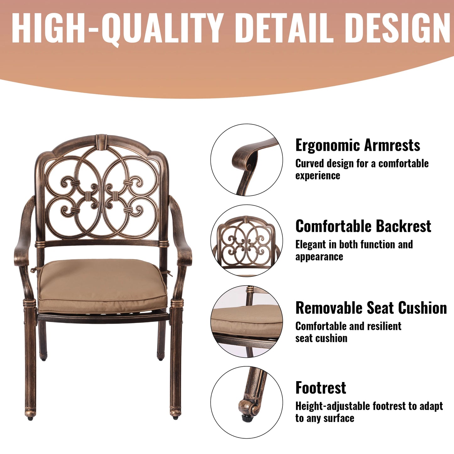 Cast Aluminum Outdoor Patio Dining Set Featuring Umbrella Hole