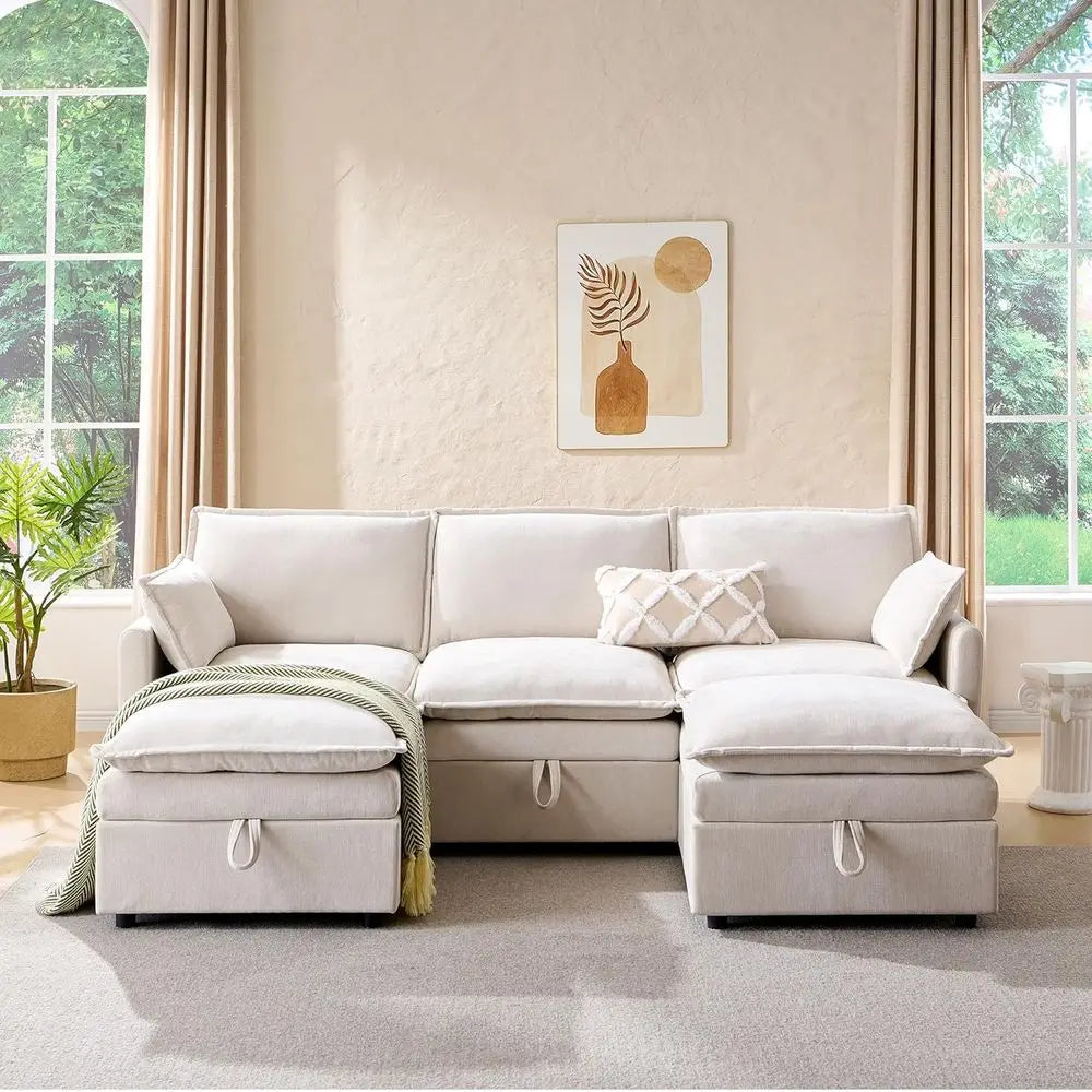 Cloud U Shape Sectional Sofa With Built In Storage Ottoman For Living Room Contemporary Comfort