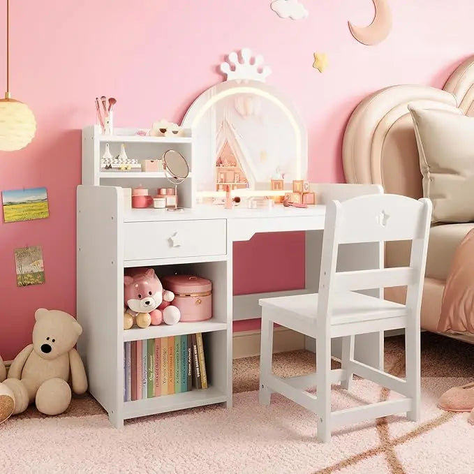 HiMISS Kids Vanity With Lights 2 In 1 Princess Makeup