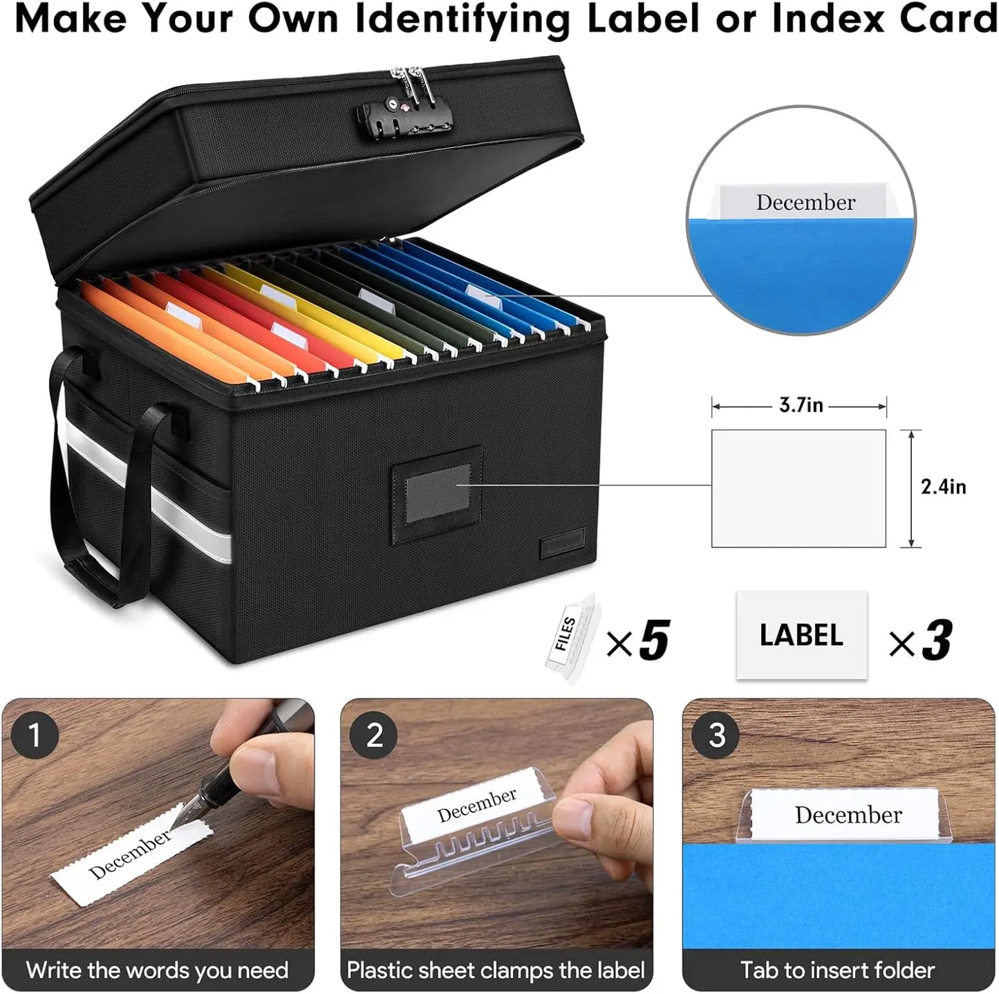 Fireproof Document Box With Lock 2 Layer Portable File Cabinet