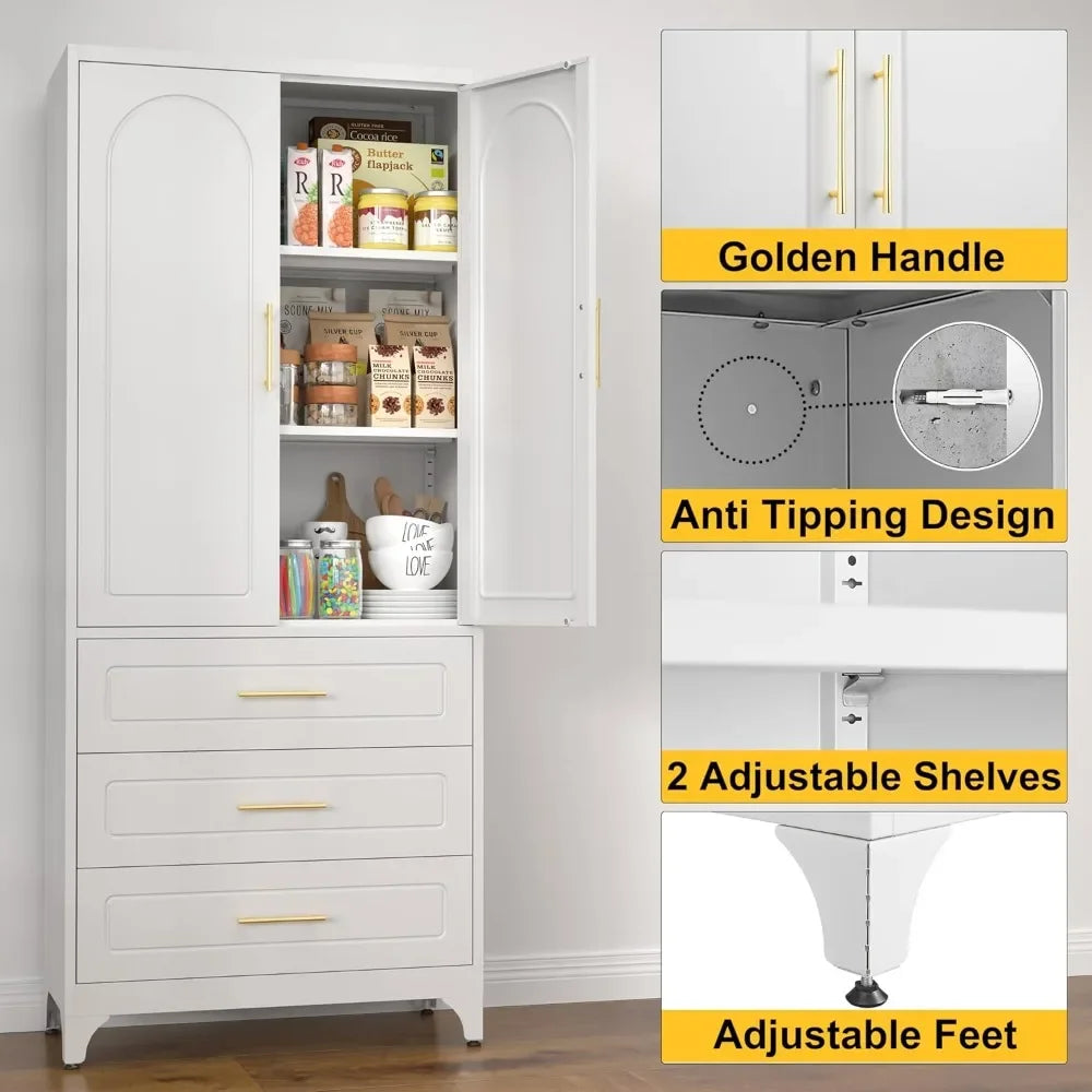 Custom Metal Kitchen Pantry Storage Cabinet With 3 Drawers