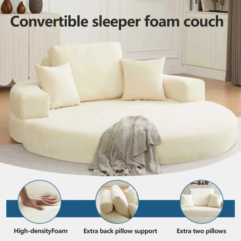 Round Floor Sofa Bed Convertible Loveseat for Living Room