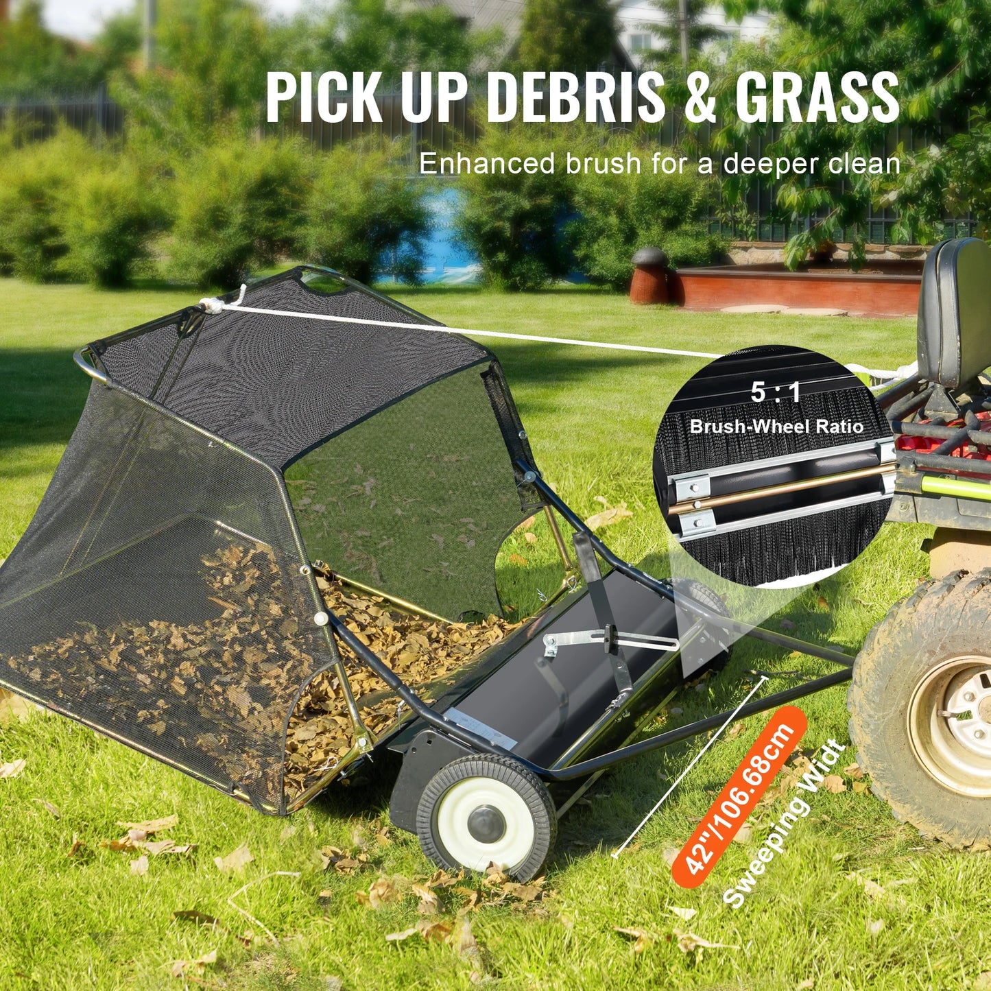 SucceBuy Lawn Sweeper Tow Behind Adjustable Height Heavy Duty