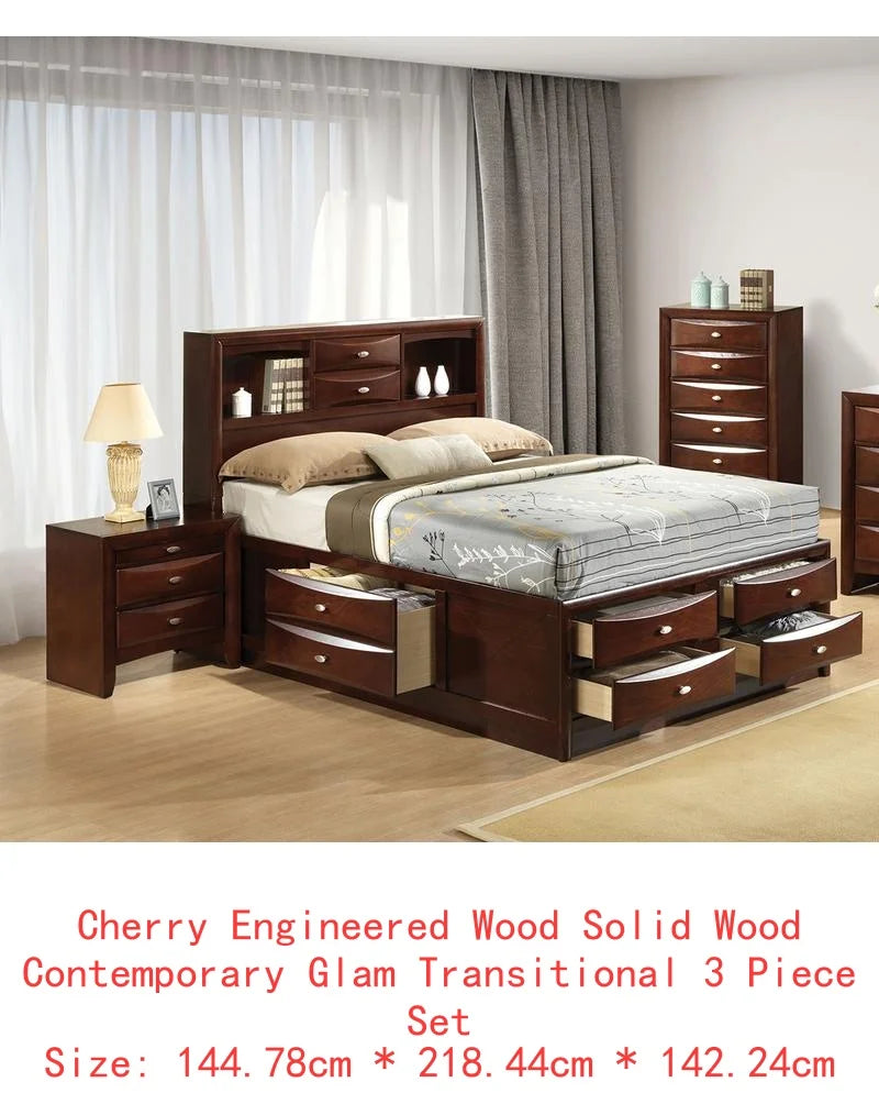 Contemporary Bed With Footboard Drawers And Headboard Bookcase