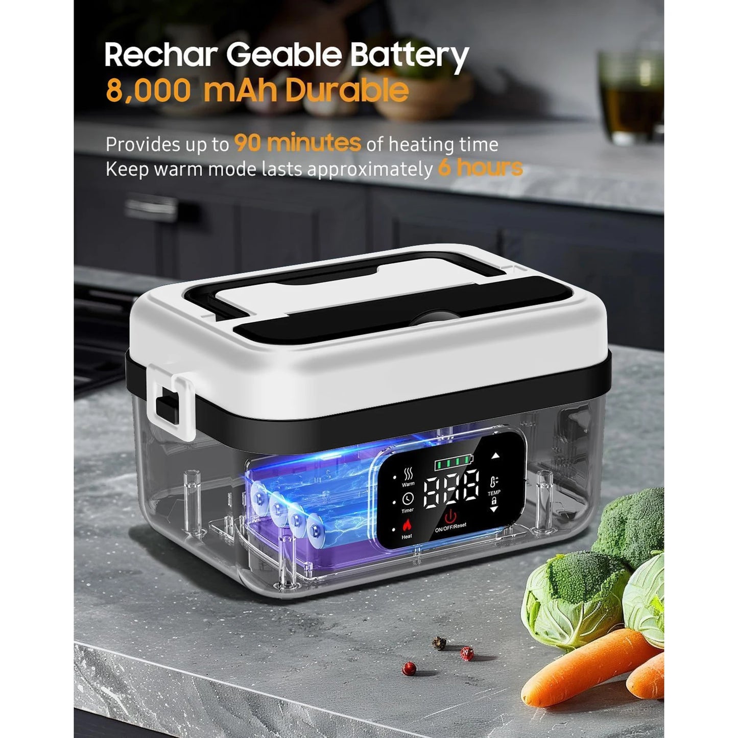 Rechargeable 8000mAh Lunchbox With Automatic Thermal Heating Insulated Carry Bag