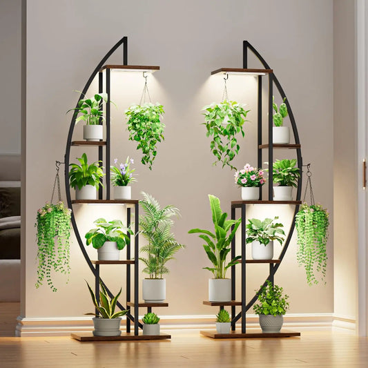 6-Tier Metal Plant Stand With Grow Lights For Indoor Use