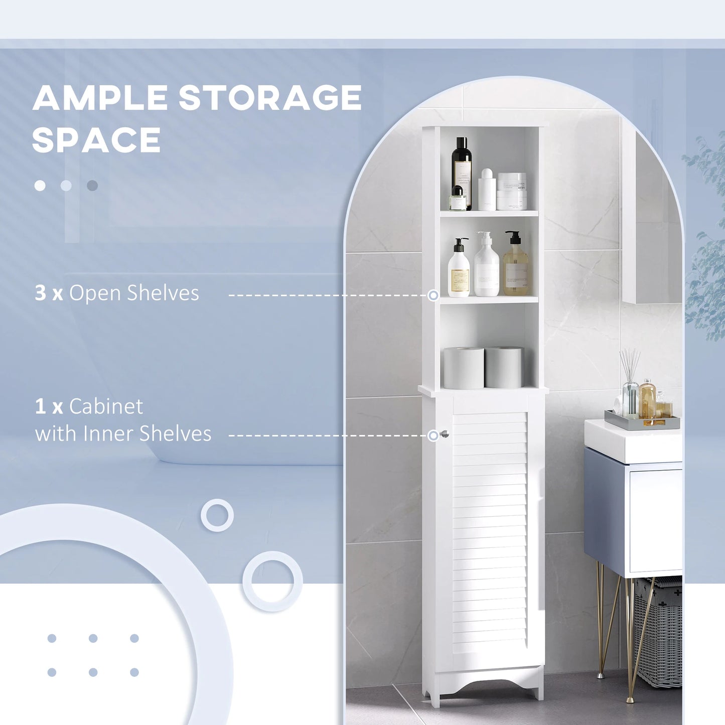 HOMCOM Tall Bathroom Storage Cabinet With 3 Tier Open Shelves