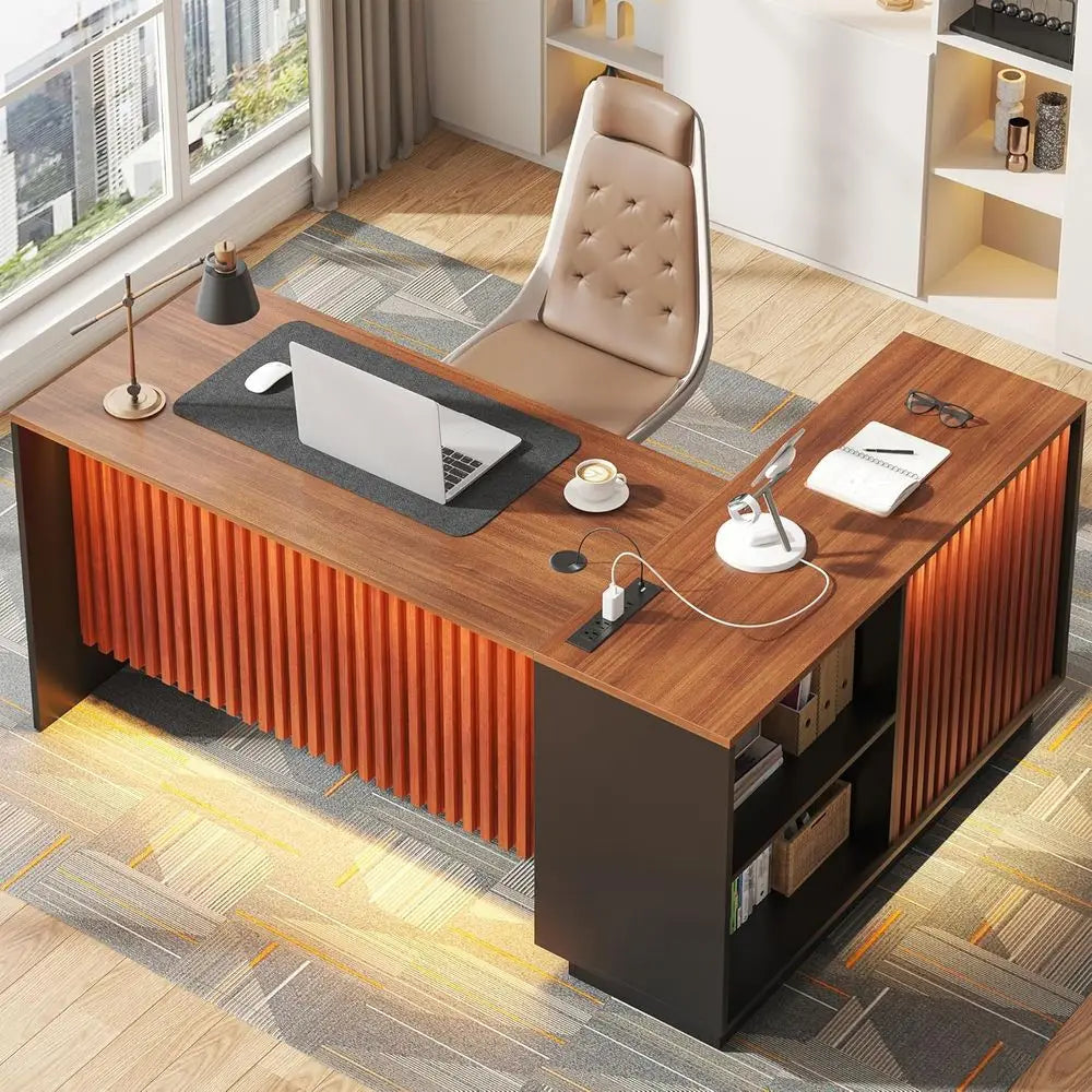 L-Shaped Executive Desk With Storage And Privacy Panel