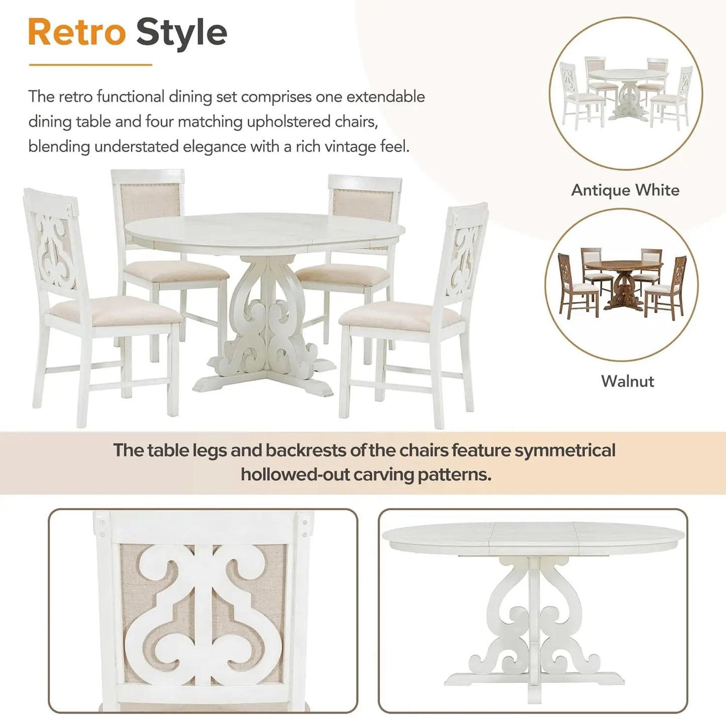 Round Dining Table Set For Four With Extendable Table Chairs