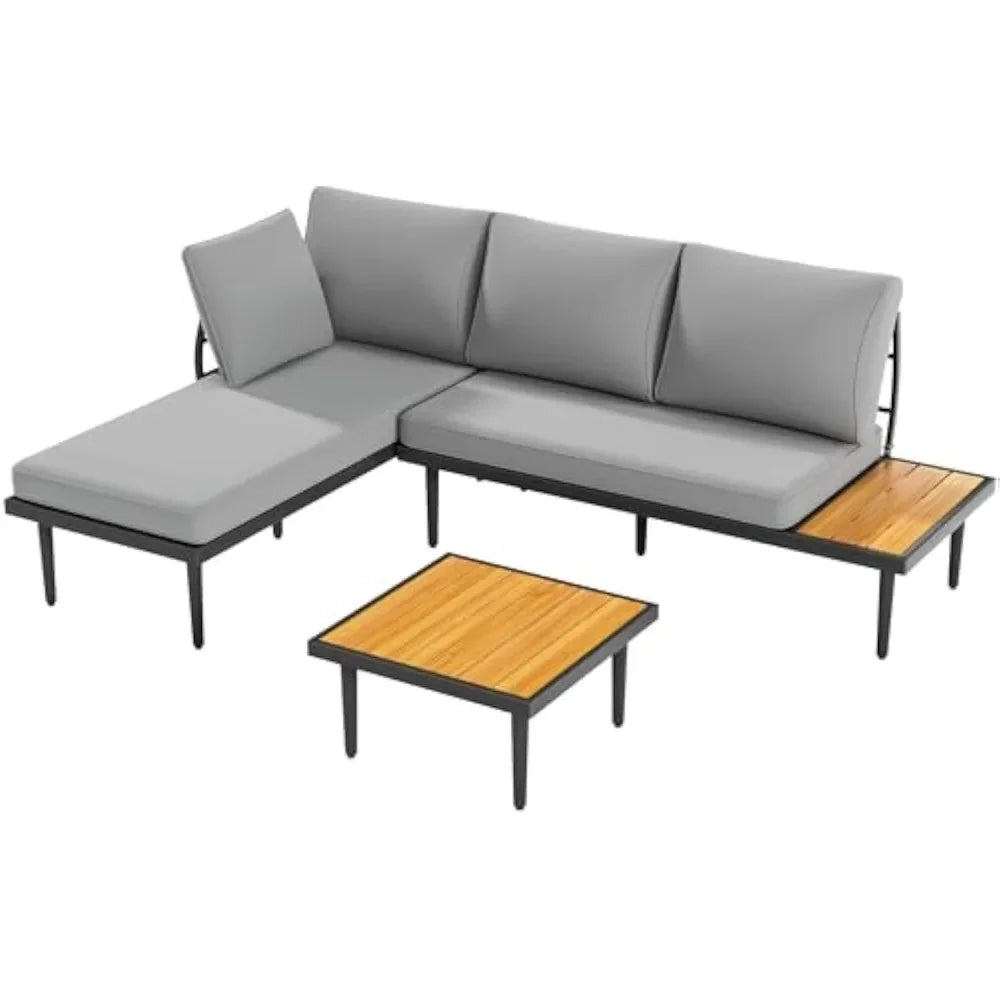 Outdoor Sectional Patio Sofa With Acacia Wood Table Set