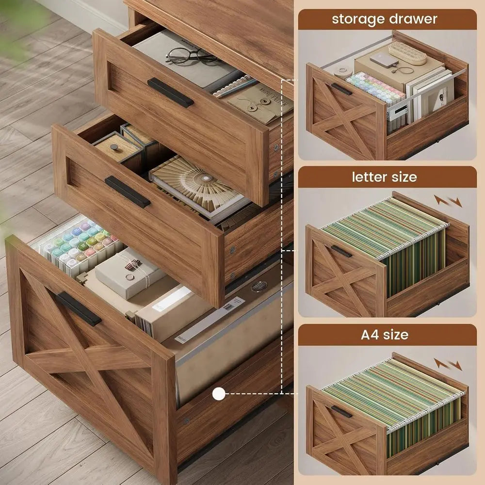 Farmhouse Office Desk With 3 Drawers And Power Outlet