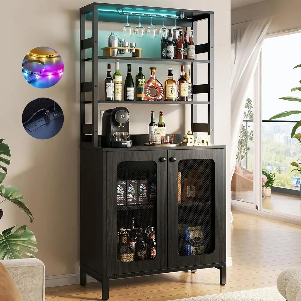 Bar Cabinet With Power Outlets And Led Mood Lighting