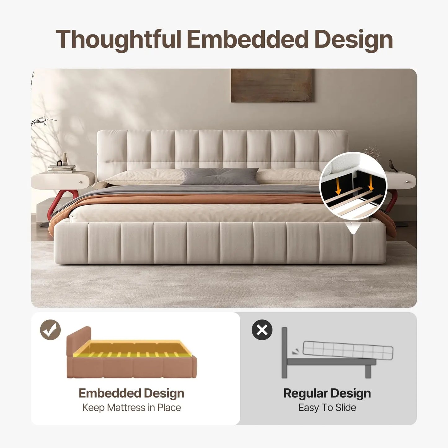QWC Modern Cloud Platform Bed With Headboard And Footboard