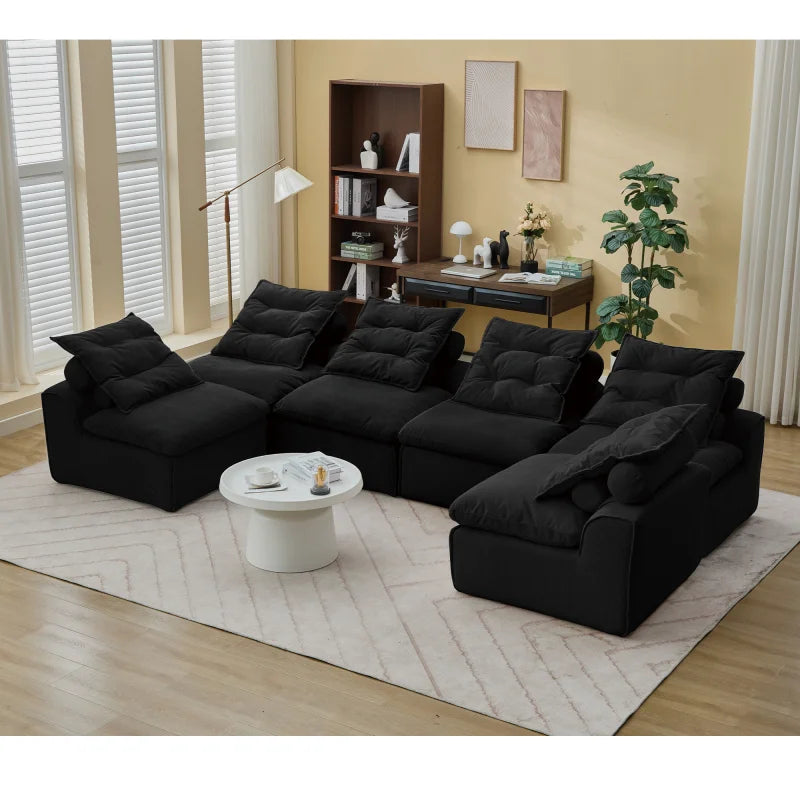 Modular Sofa With Corduroy Fabric And Neck Pillow System