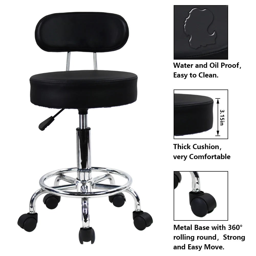KKTONER PU Leather MidBack Rolling Stool With Footrest Office Chair