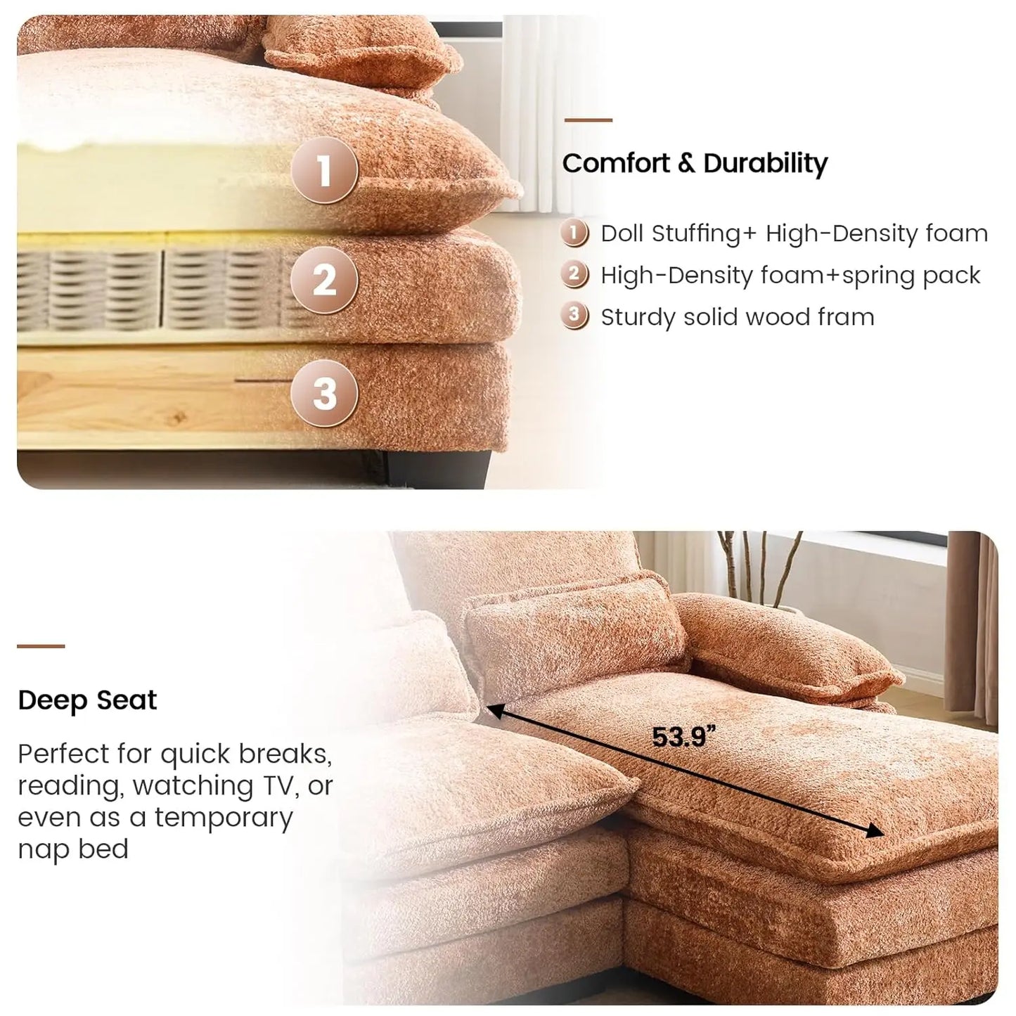 U Shaped Cloud Modular Sofa With Chaise Lounges