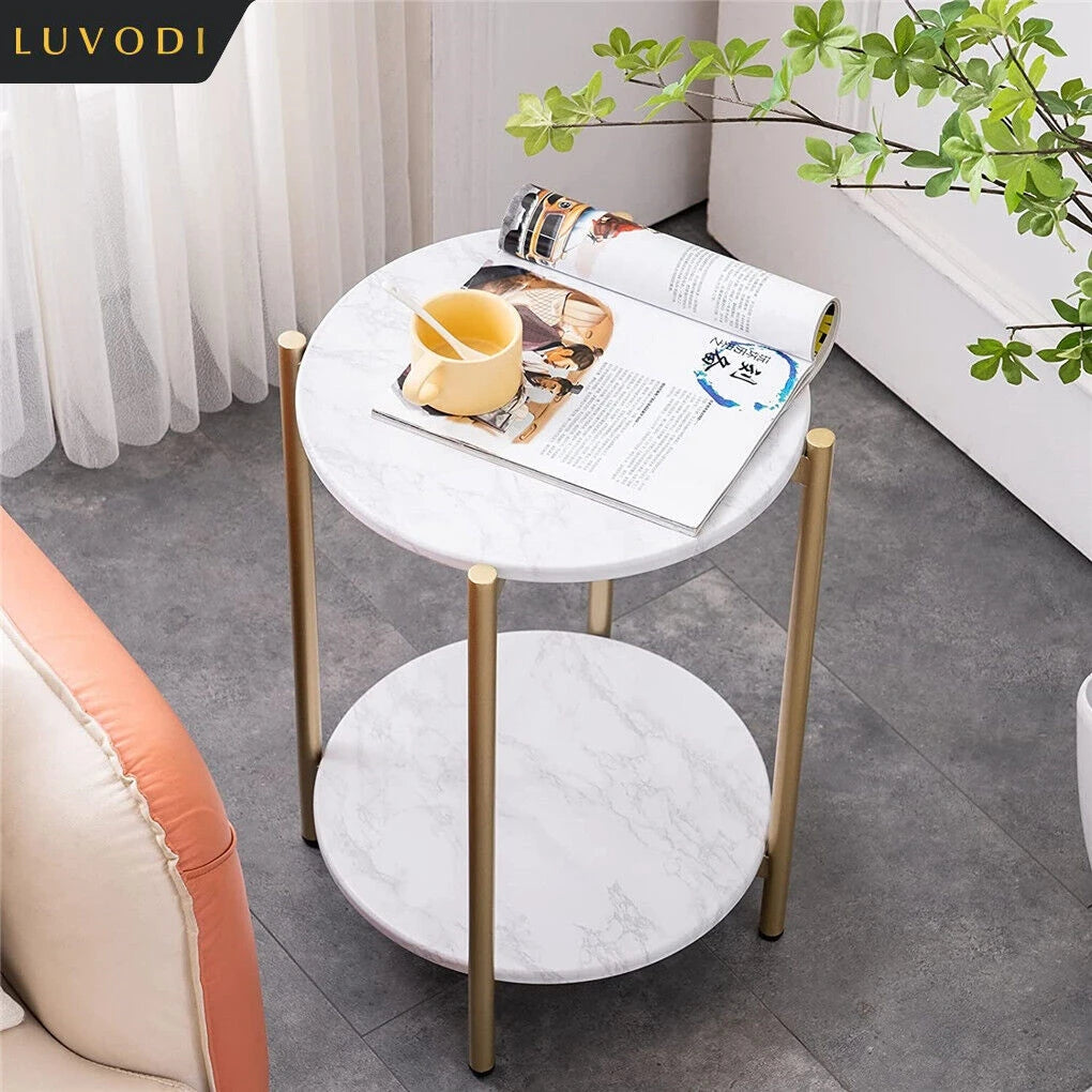 LUVODI Two Tier Round Coffee End Tables With Storage Shelf Modern Minimalist Design