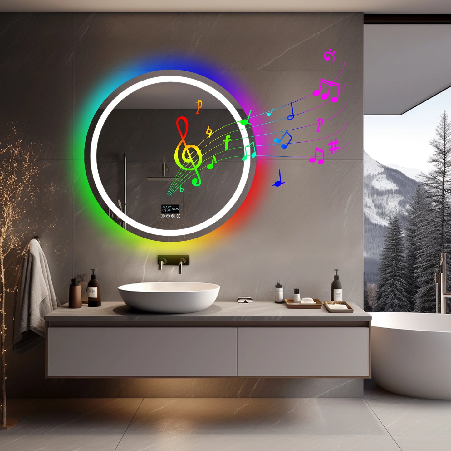 Wisfor LED Lighted Bathroom Mirror With Bluetooth Speaker Vanity RGB