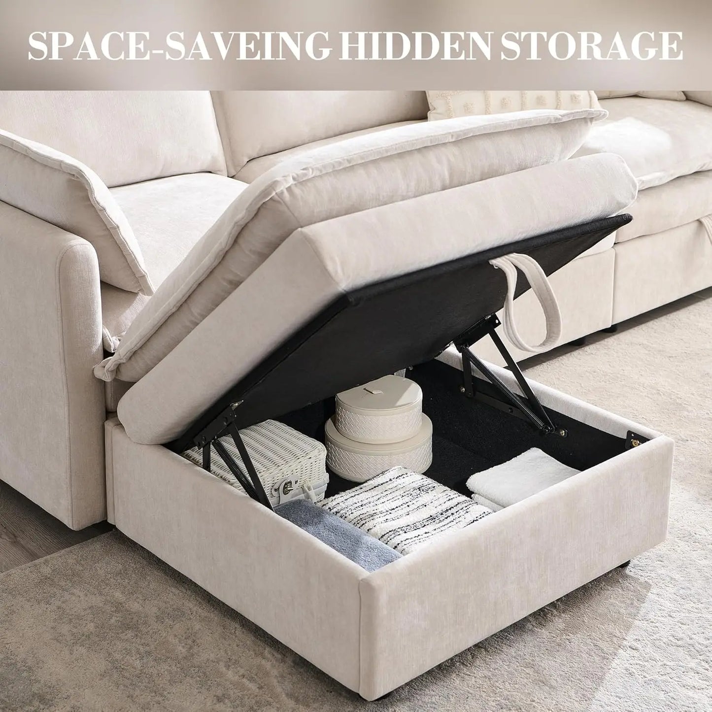 Modular U Shaped Sectional Sofa With Storage Ottoman For Living Room