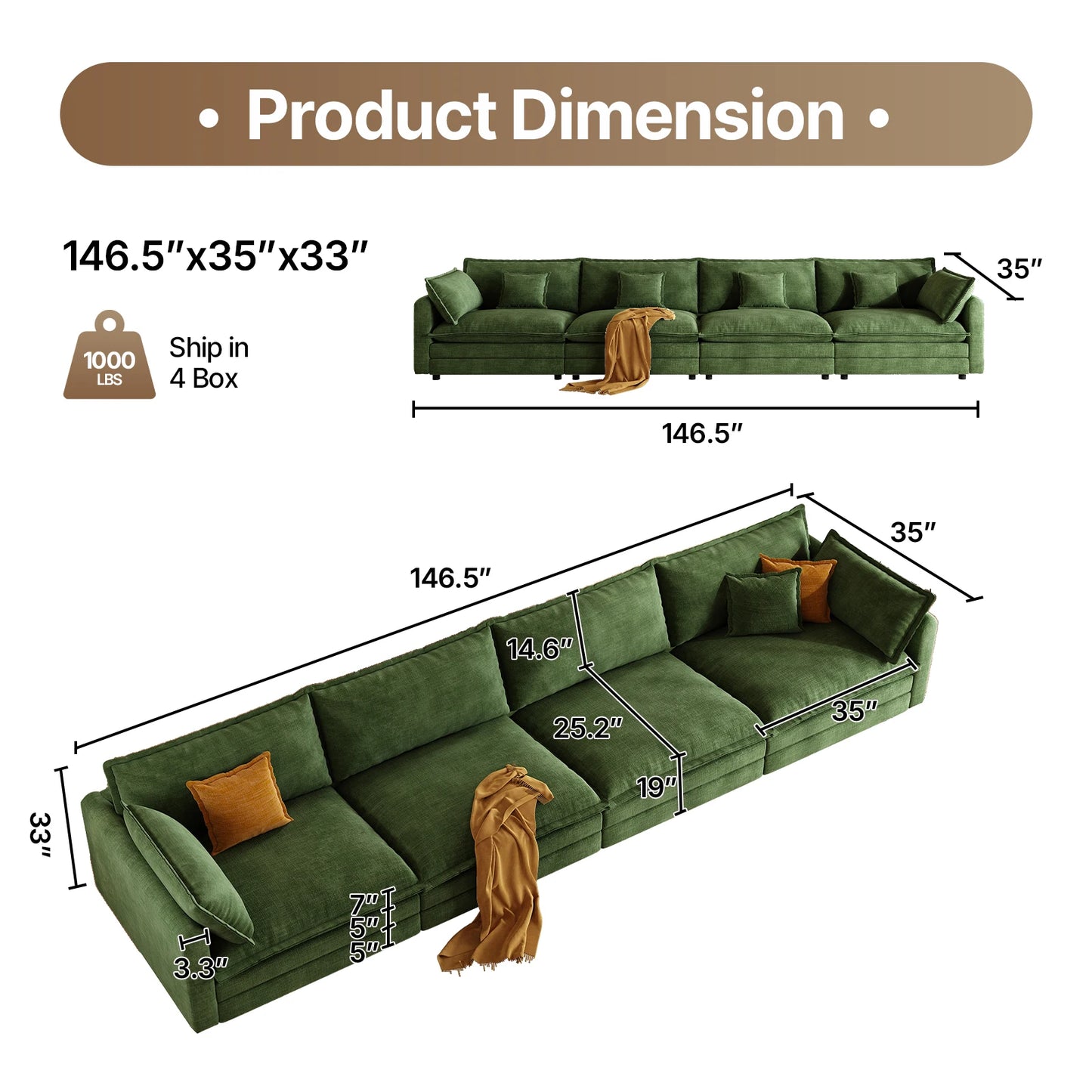 QWCCN L Shaped Modern Sofa Sectional Cloud Couch With Ottoman